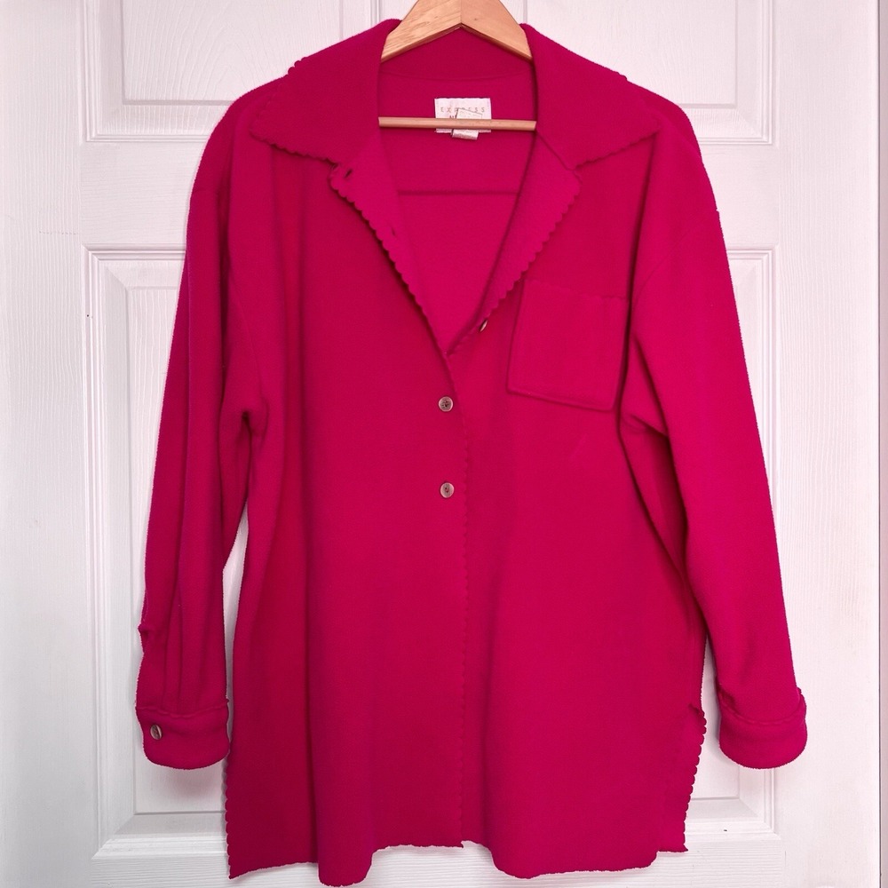 Express Athletique Womens L Fleece Jacket Fuchsia Pink Barbie Cozy Classic Retro